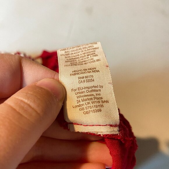 Free People Women XS Embroidered Wide Leg Jumpsuit Red Boho V Neck Cropped Puff - Picture 8 of 13